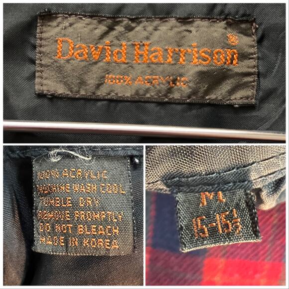 80s Red Green Blue Plaid Shirt Button Front David Harrison 15-15 1/2 Acrylic - Picture 4 of 10